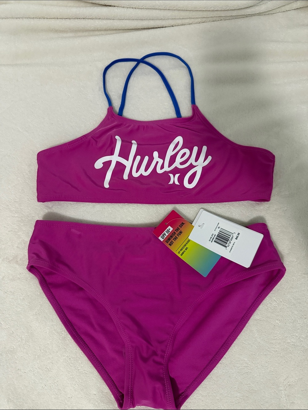 Hurley Magenta Bikini Set with Blue Straps